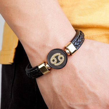 Zodiac Constellations Sign Natural Agate Leather Stainless Steel Bracelet-Your Soul Place